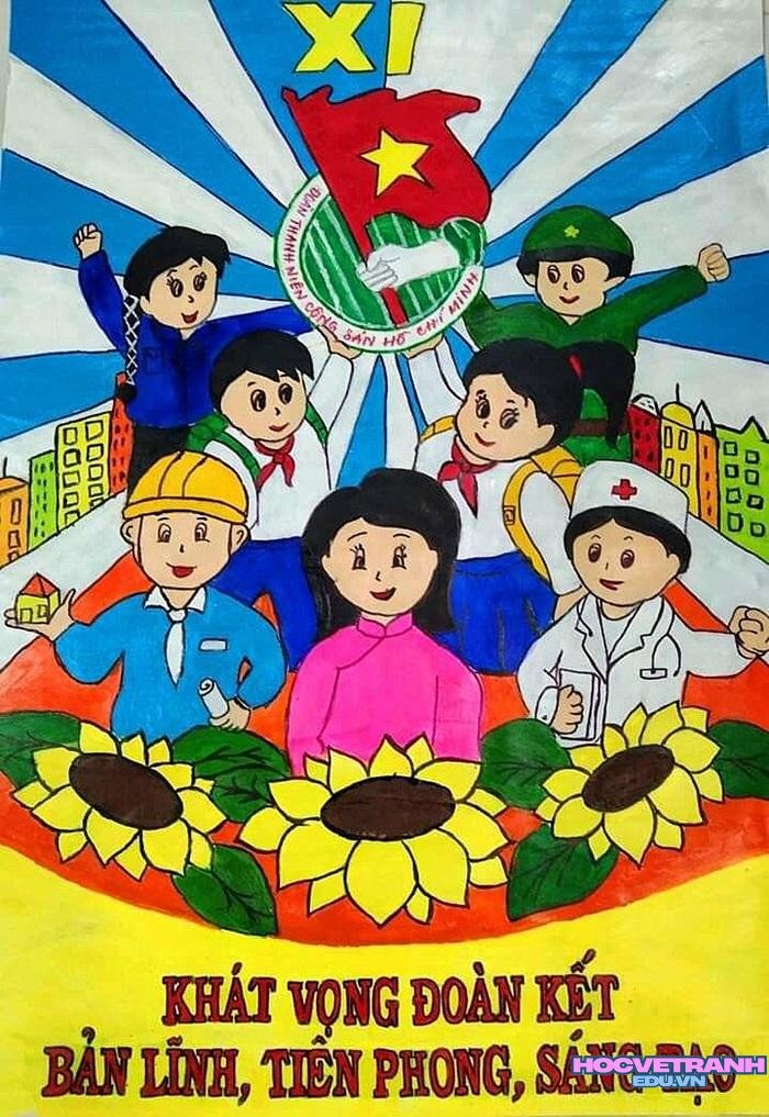 mẫu vẽ tranh chào mừng đại hội đoàn ấn tượng