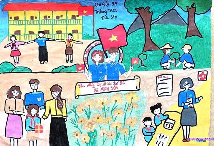 mẫu vẽ tranh chào mừng đại hội đoàn đơn giản