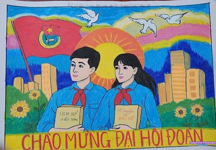 mẫu vẽ tranh chào mừng đại hội đoàn học sinh
