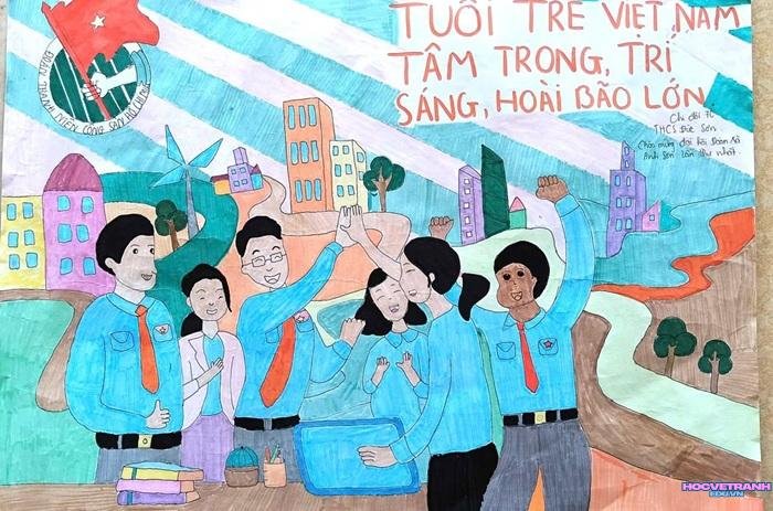 mẫu vẽ tranh chào mừng đại hội đoàn sáng tạo