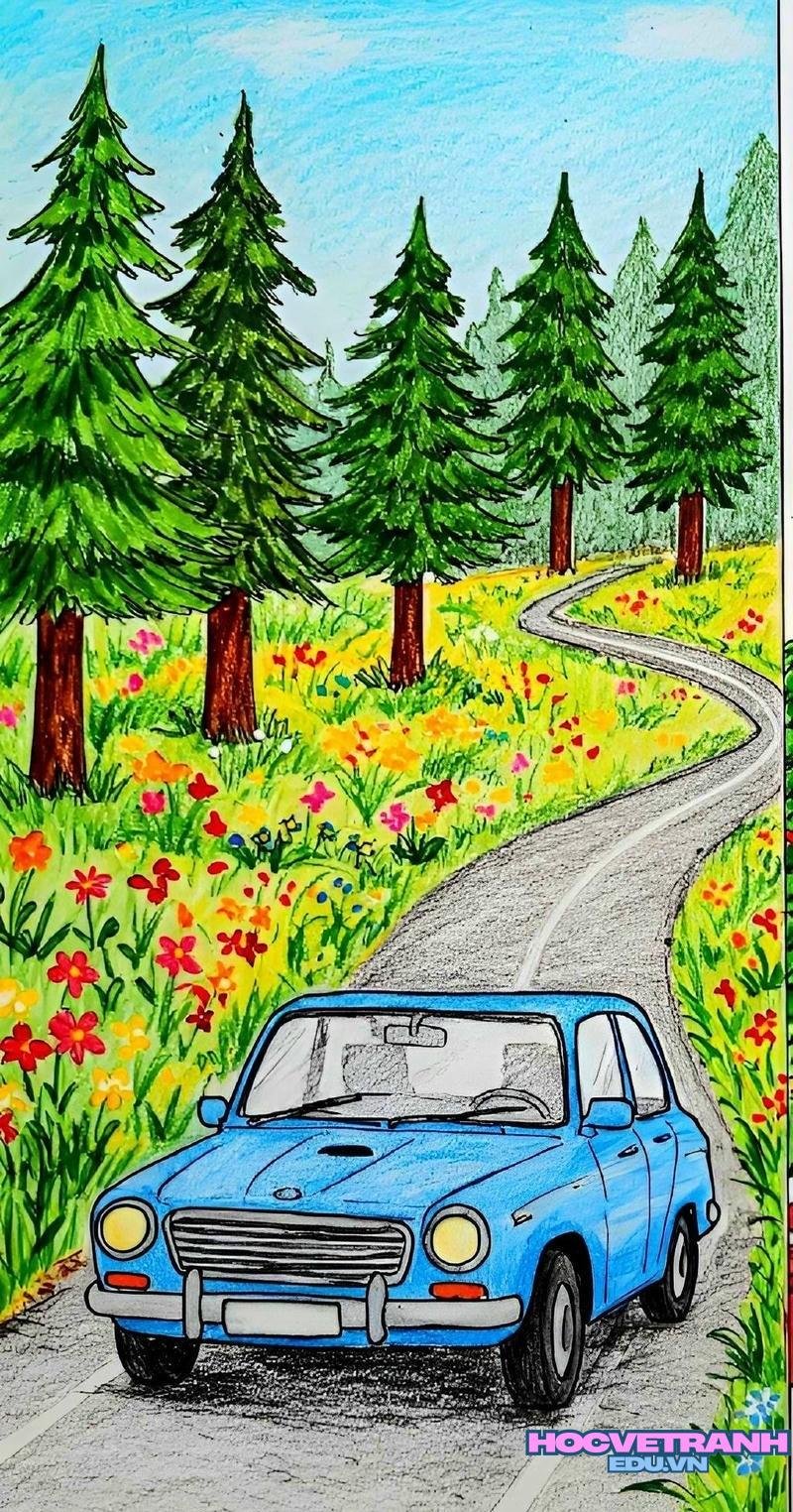 mẫu vẽ tranh chiếc ô tô mơ ước đẹp
