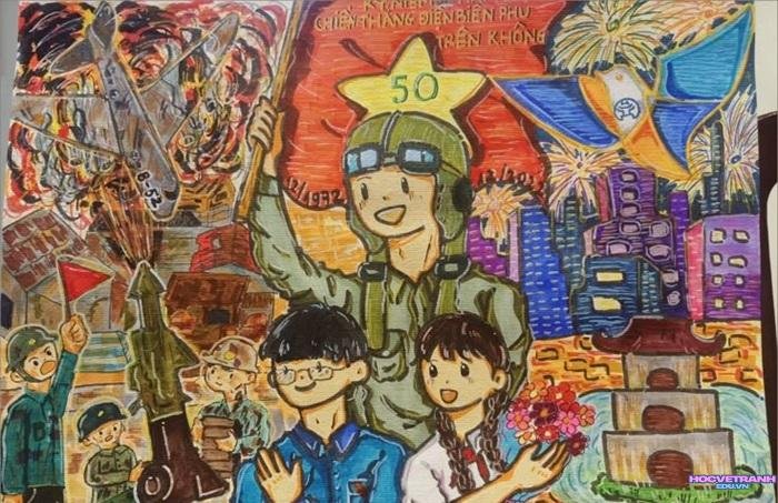 mẫu vẽ tranh chiến thắng điện biên phủ ấn tượng