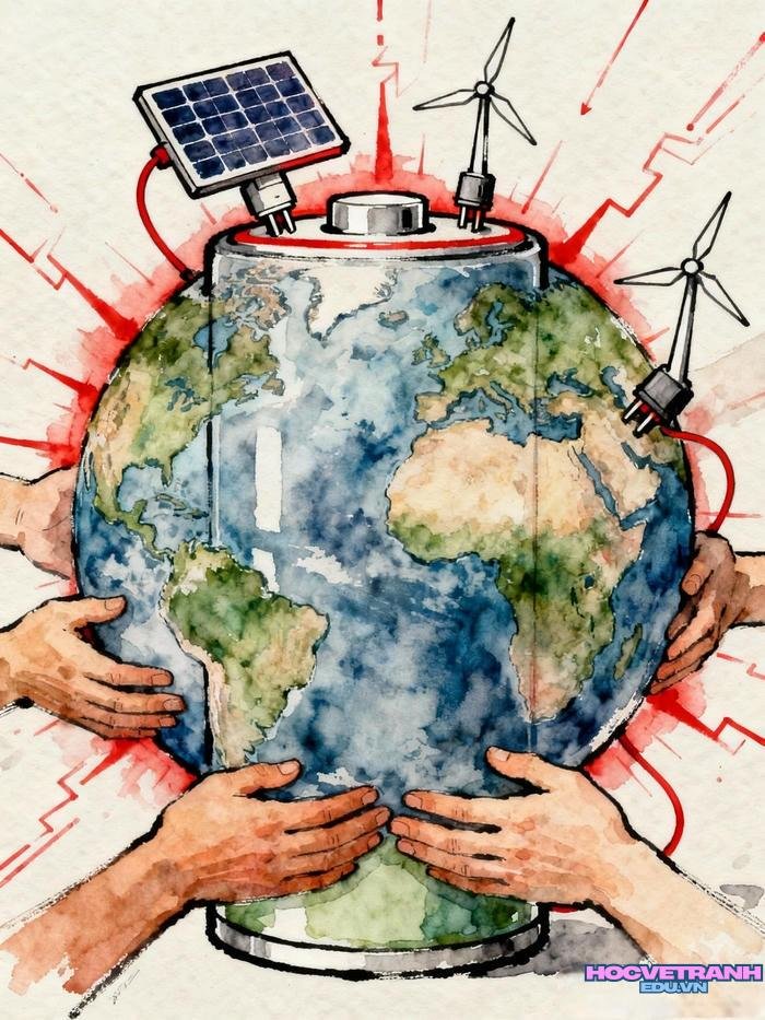 mẫu vẽ tranh chủ đề tiết kiệm năng lượng dễ vẽ