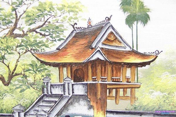mẫu vẽ tranh chùa một cột cổ kính