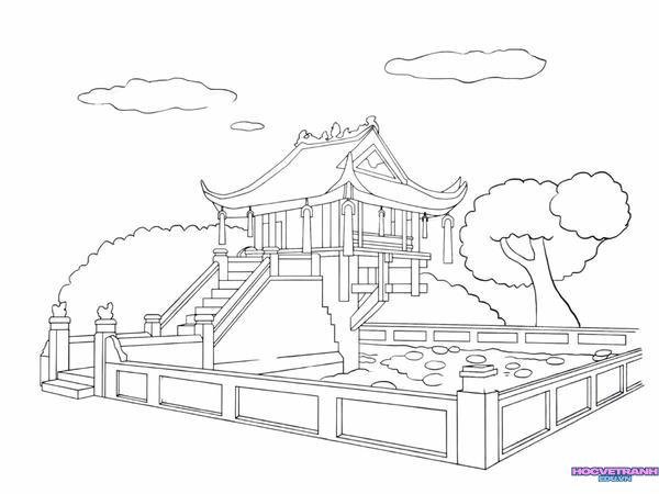 mẫu vẽ tranh chùa một cột đẹp