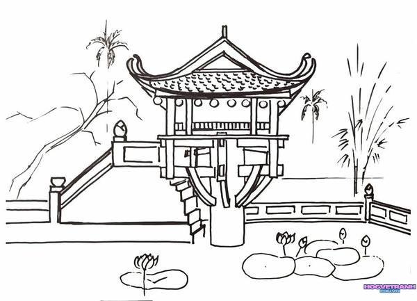 mẫu vẽ tranh chùa một cột đơn giản