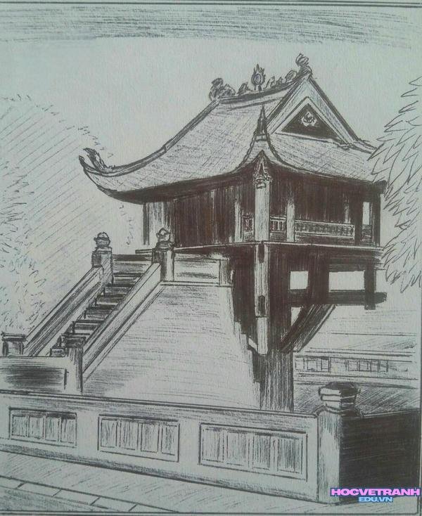 mẫu vẽ tranh chùa một cột hay