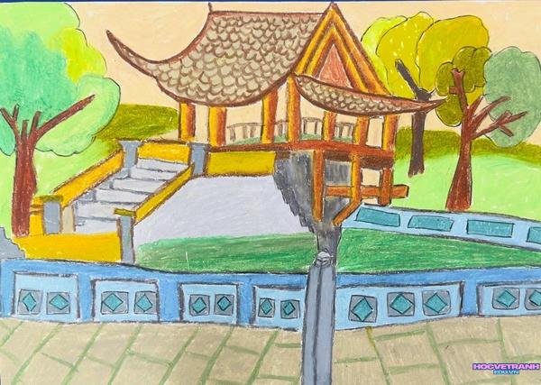 mẫu vẽ tranh chùa một cột sáng tạo