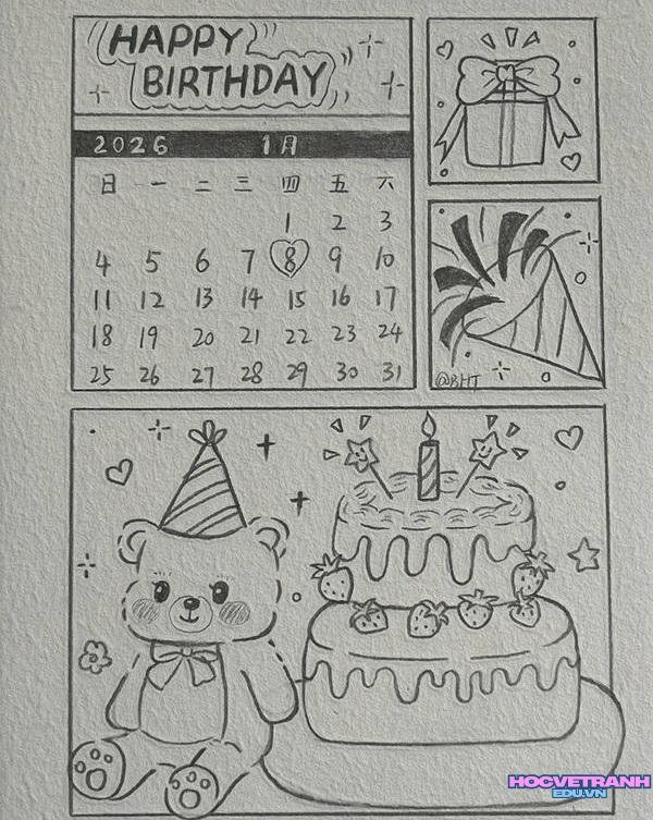 mẫu vẽ tranh chúc mừng sinh nhật dễ vẽ