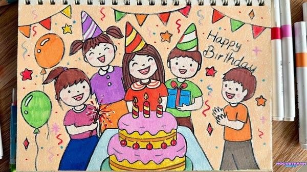 mẫu vẽ tranh chúc mừng sinh nhật đẹp