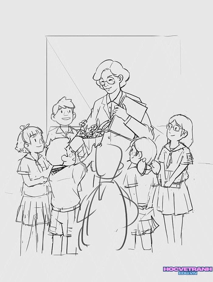 mẫu vẽ tranh cô giáo đẹp