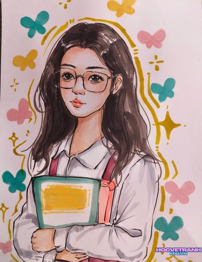 mẫu vẽ tranh cô giáo đơn giản