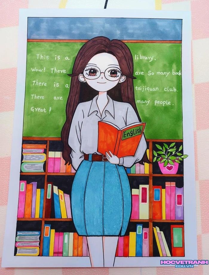 mẫu vẽ tranh cô giáo tận tâm