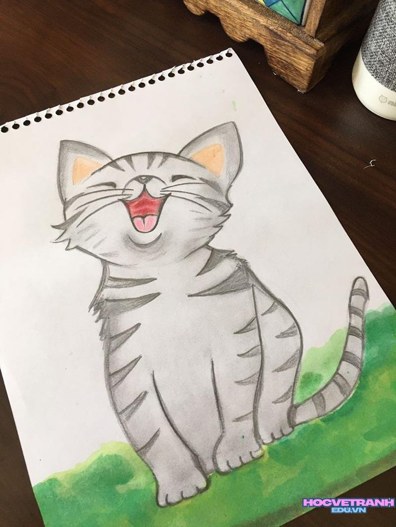 mẫu vẽ tranh con mèo ngộ nghĩnh