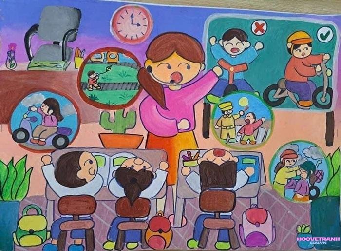 mẫu vẽ tranh cuộc sống quanh em học sinh