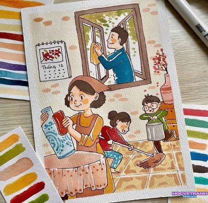 mẫu vẽ tranh cuộc sống quanh em sinh động