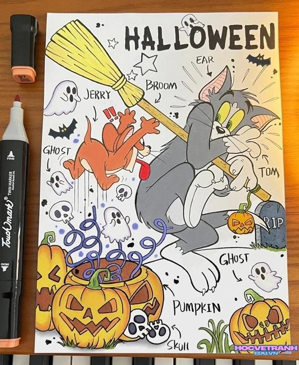 mèo tom và halloween đẹp