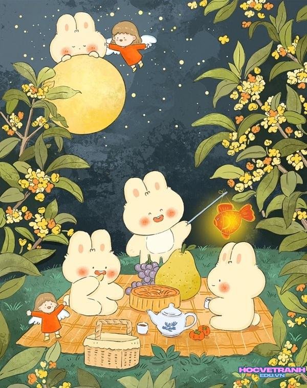 tranh bày cỗ trung thu