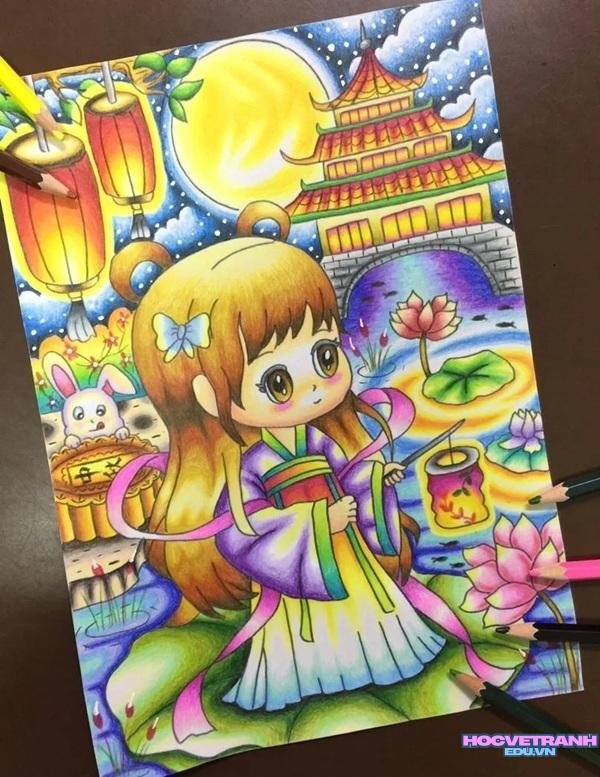 tranh bé cầm đèn sao