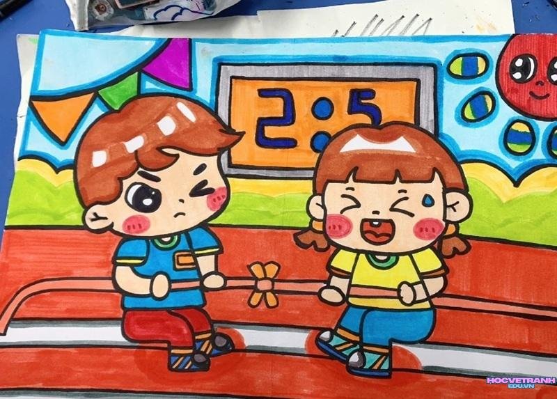 tranh bé vẽ kéo co