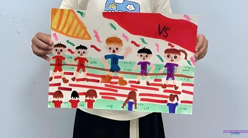 tranh bé vui kéo co