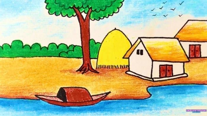 tranh bến nước con đò