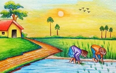 tranh cấy lúa đồng quê