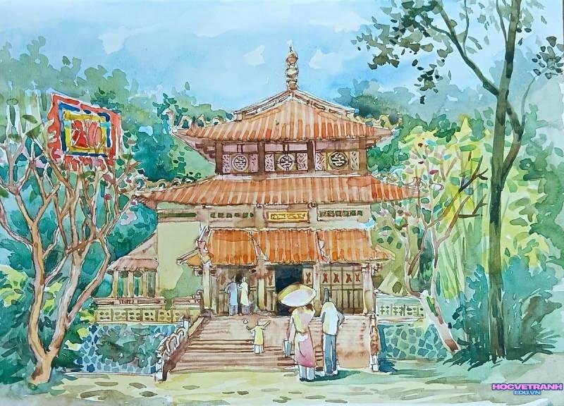 tranh di tích màu nước
