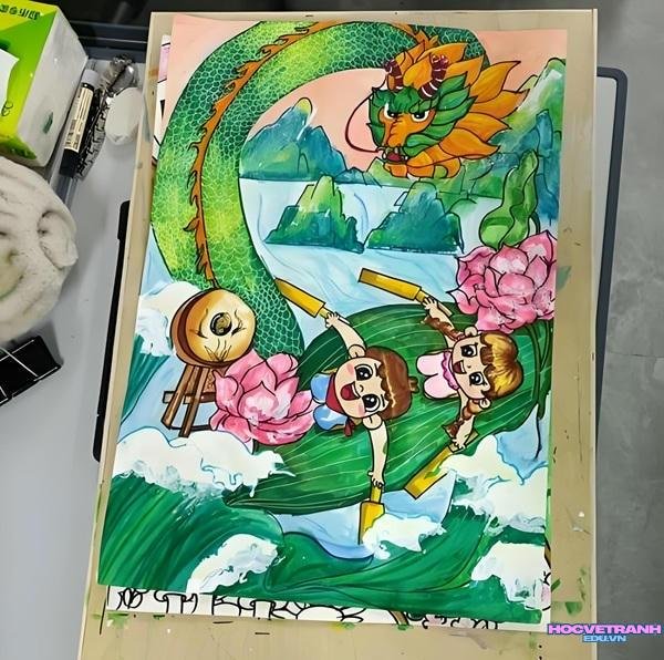 tranh đồng đội đua thuyền