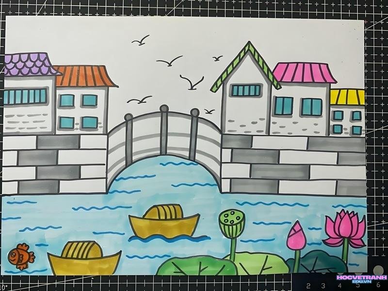 tranh dòng sông hiền hòa