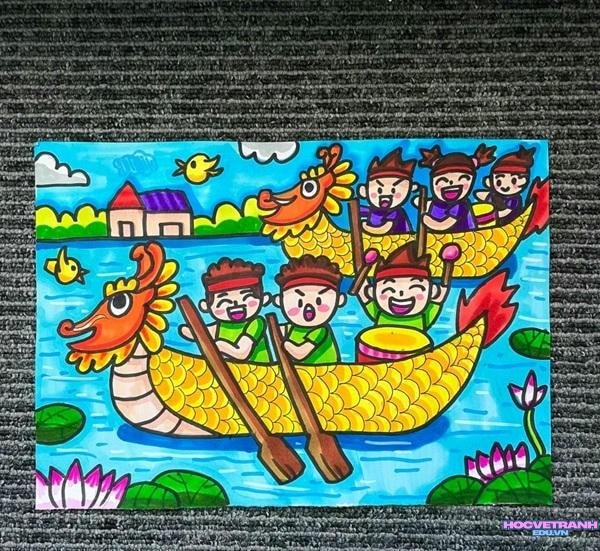 tranh dòng sông ngày hội