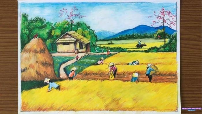 tranh gánh lúa về làng