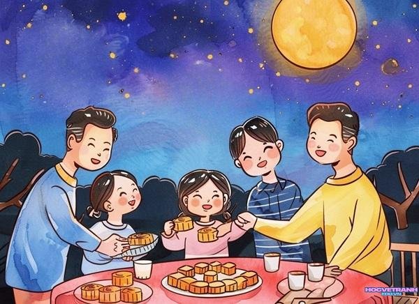 tranh gia đình trung thu lung linh