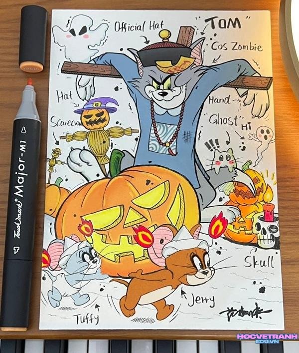 tranh halloween màu nước