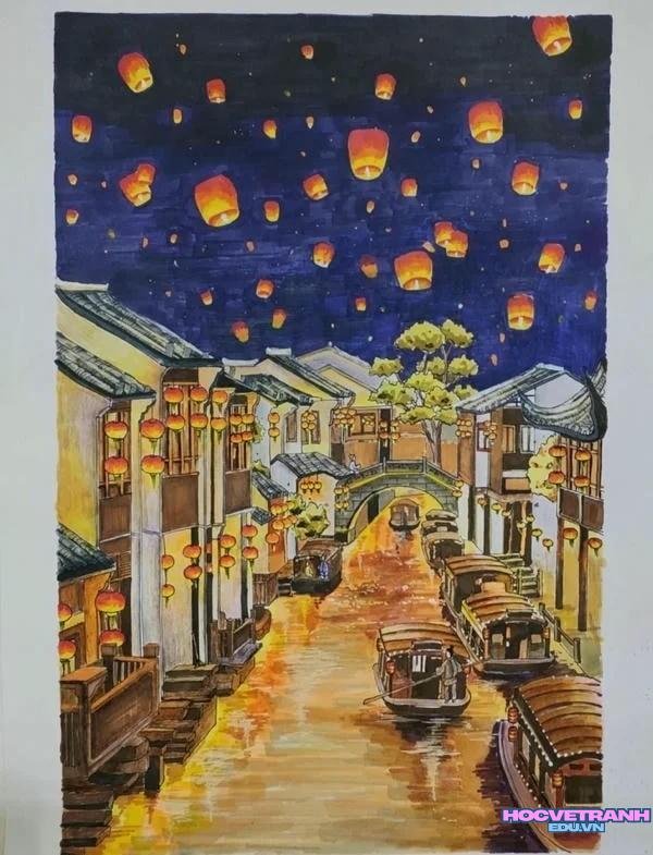 tranh hoa đăng hội an