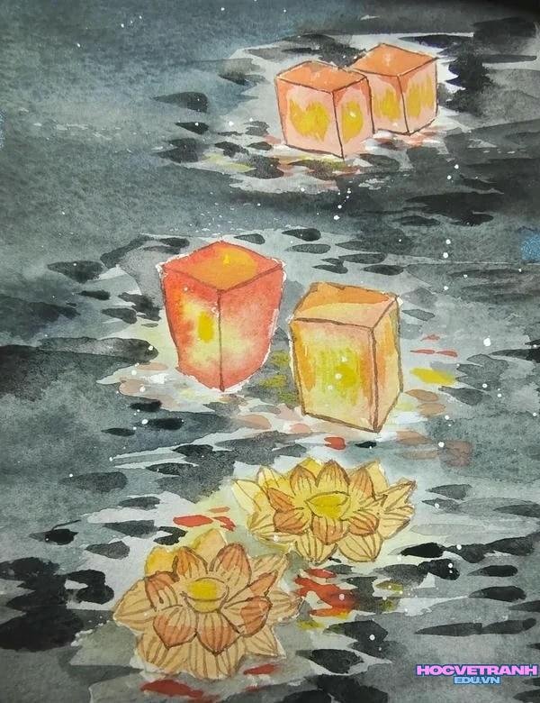 tranh hoa đăng lấp lánh