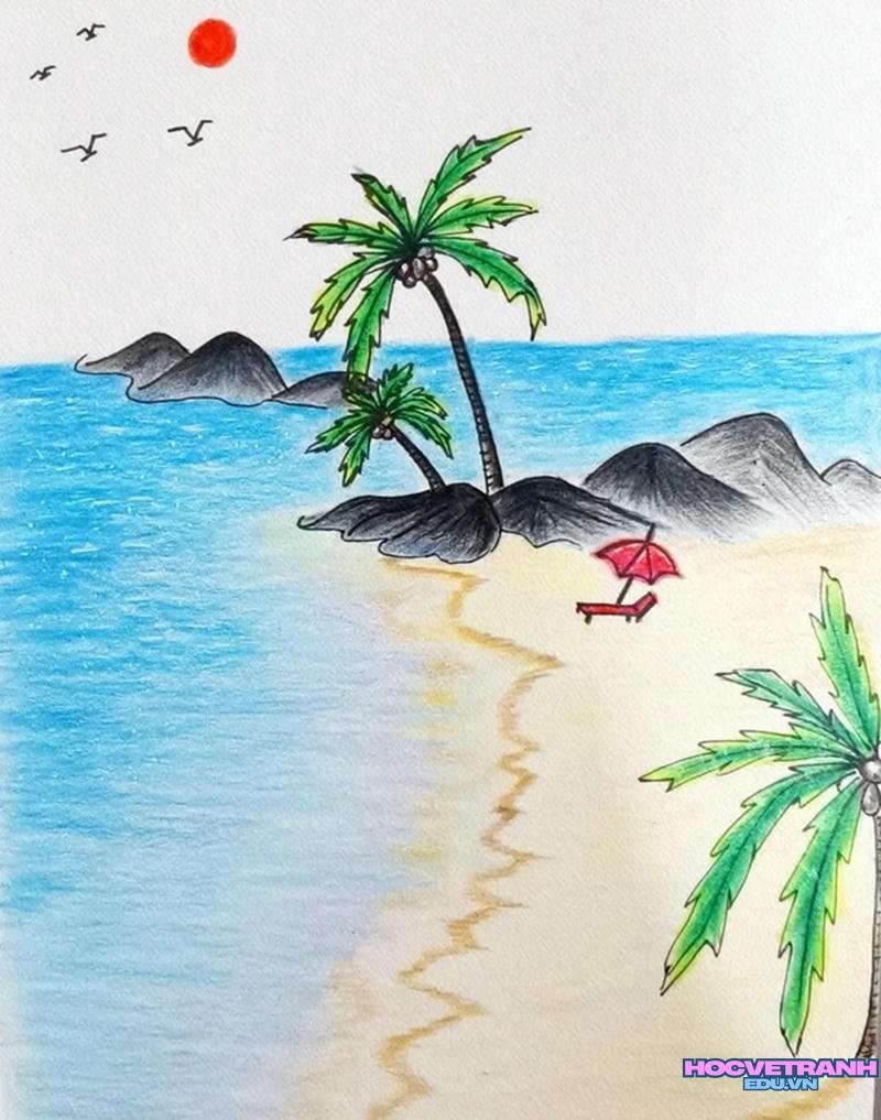 tranh hoàng hôn trên biển