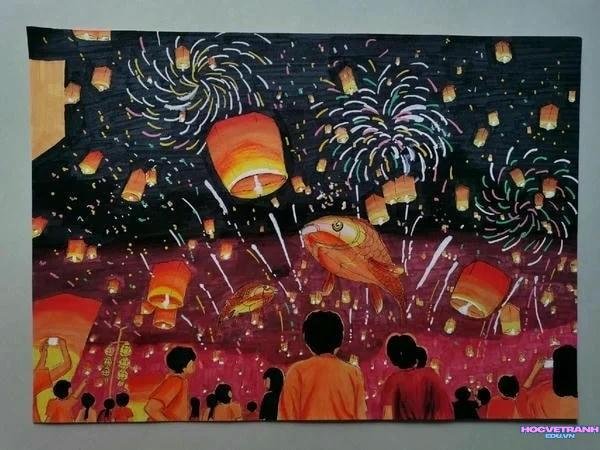 tranh hội hoa đăng đẹp