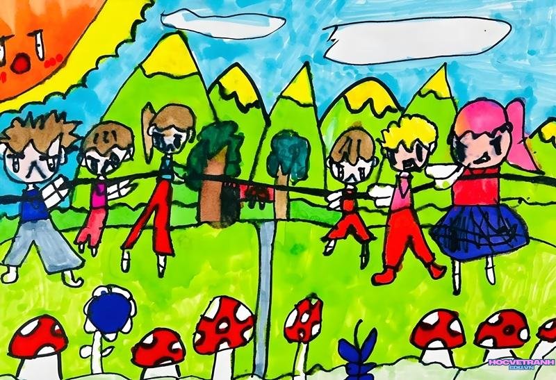 tranh kéo co bé vẽ