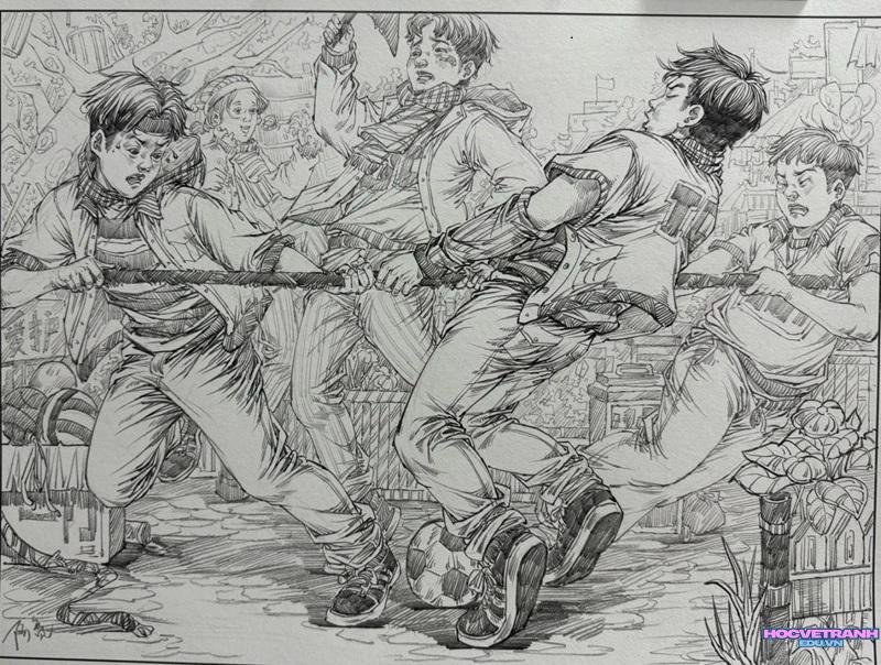 tranh kéo co màu chì đẹp