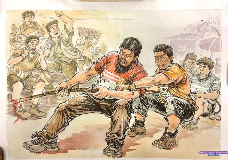 tranh kéo co màu chì