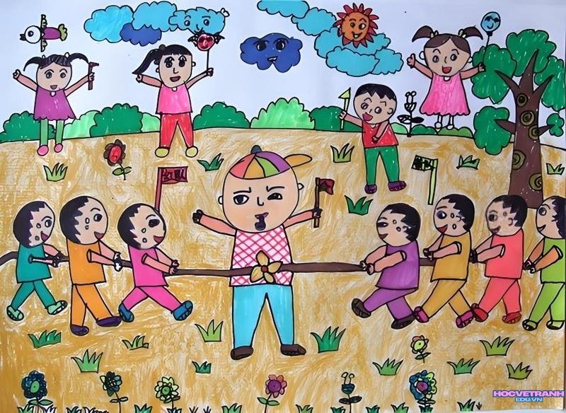 tranh kéo co màu sáp