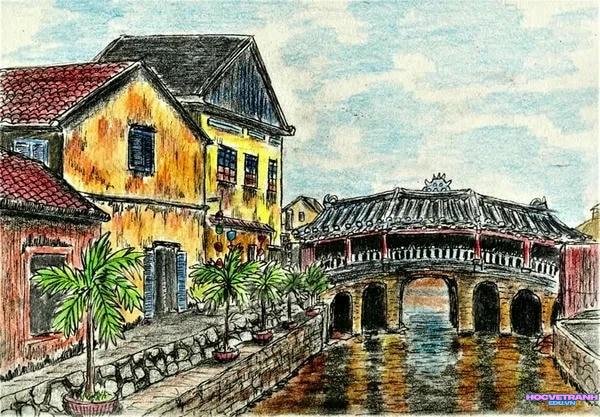 tranh màu nước danh thắng