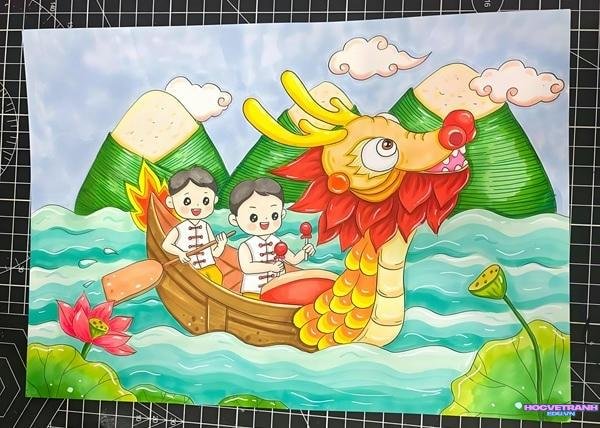 tranh nỗ lực đua thuyền