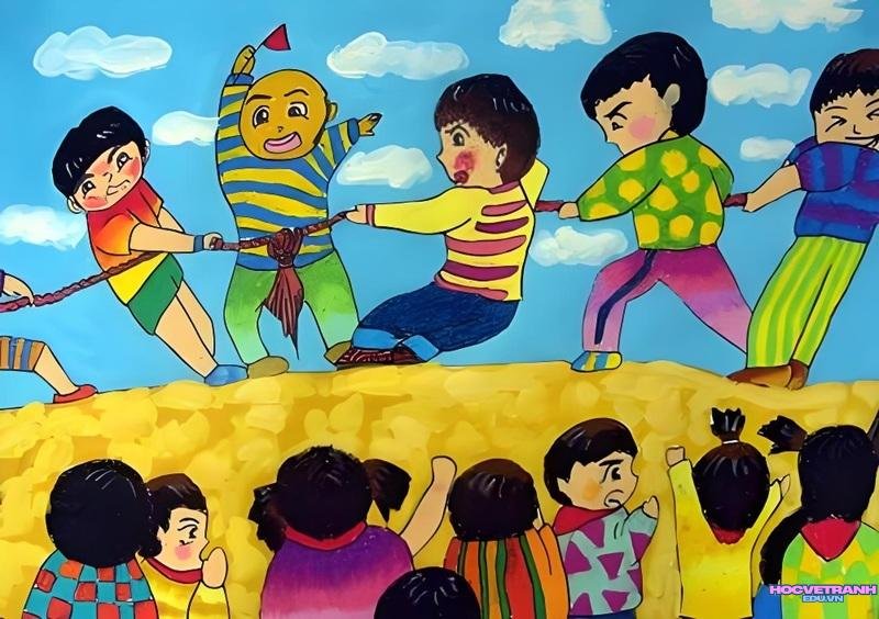 tranh sắc màu kéo co