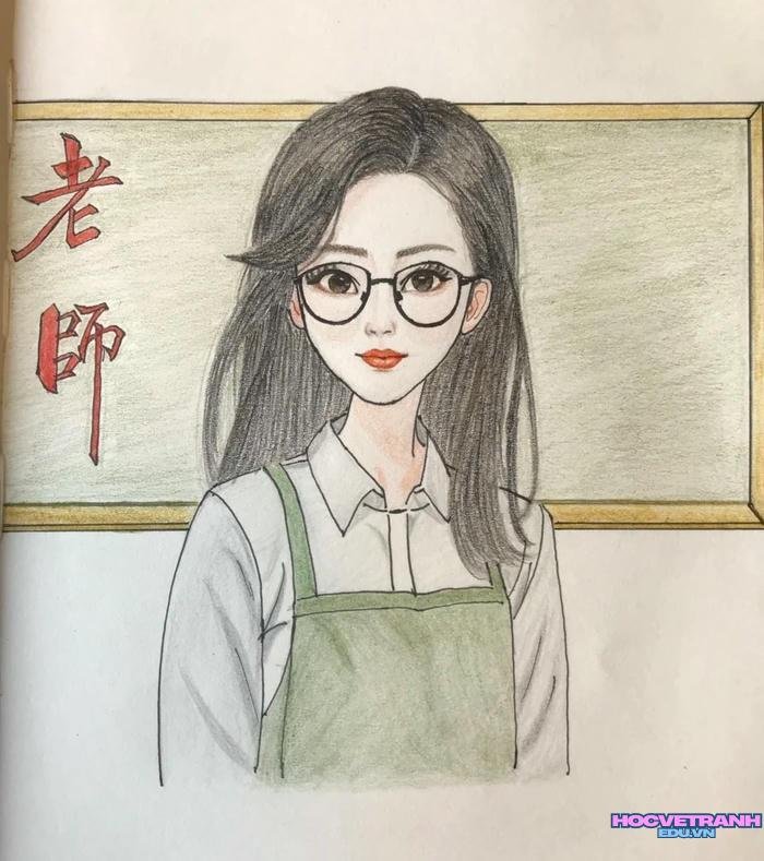 tranh sáp màu cô giáo