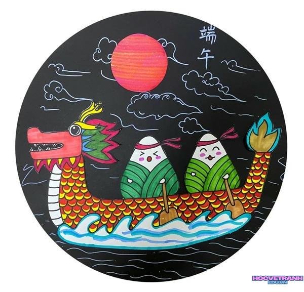 tranh sóng nước đua thuyền