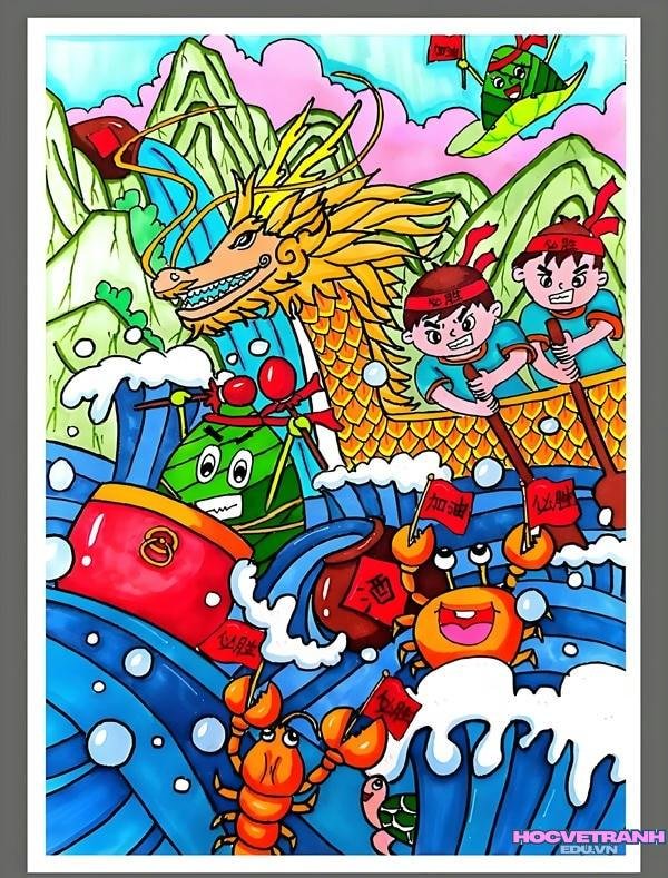 tranh thuyền rồng lướt sóng