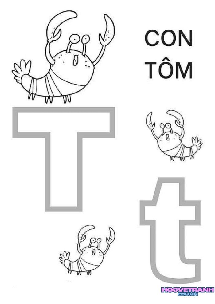 tranh tô màu 29 chữ cái tiếng việt chữ t