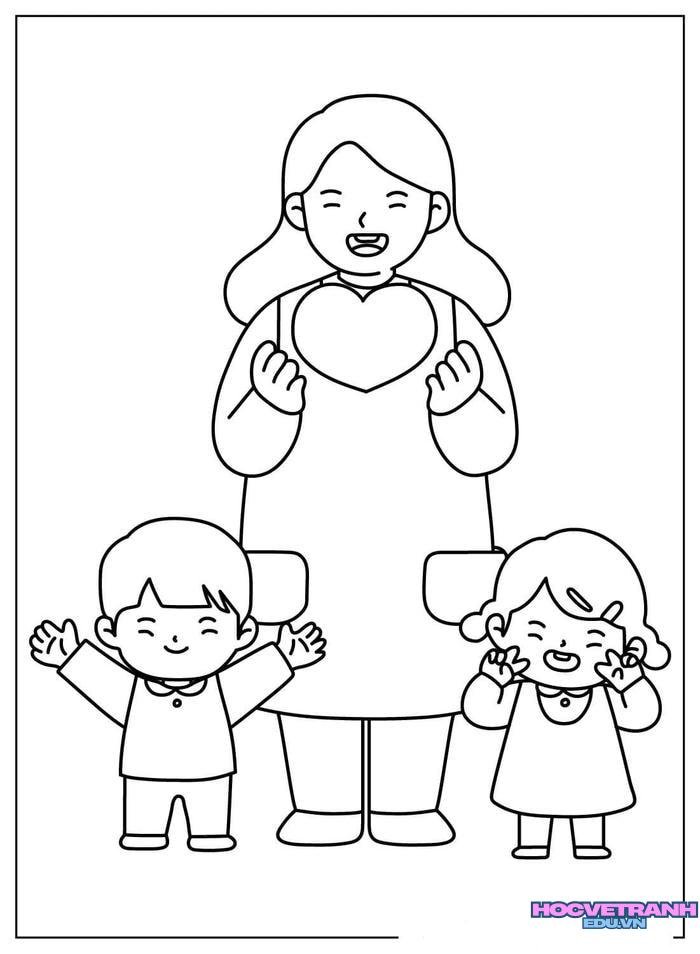 tranh tô màu 8 3 cô giáo